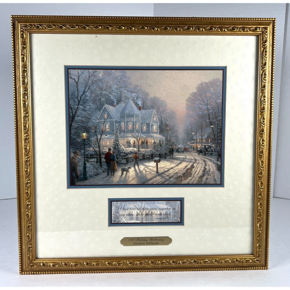 Vtg 1999 Thomas Kinkade A Holiday Gathering Art Print W/ COA Christmas Winter